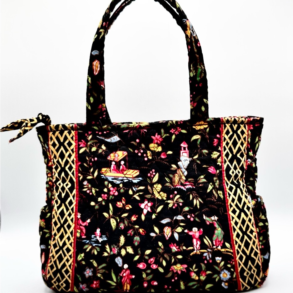 Vera Bradley Small Ming Tote Zip Handbag Yellow Red Black Asian Motifs 8x10x3.5”